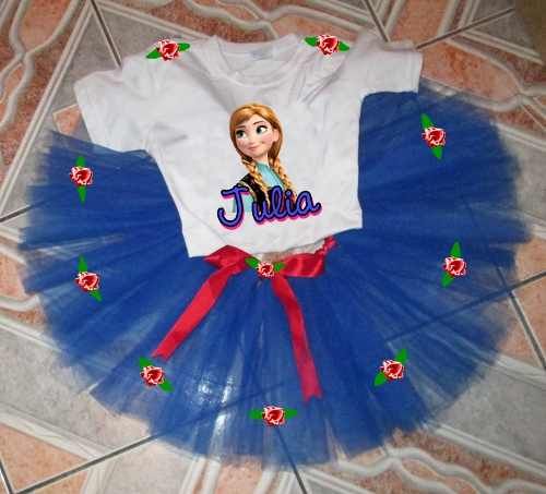 ♥ Conjunto Frozen - Anna Elsa- Tutu+Camiseta+Par de Pompons♥